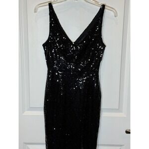 Lulus Black Sequin V Neck Sleeveless Bodycon Party Dress XS feminine mini dress